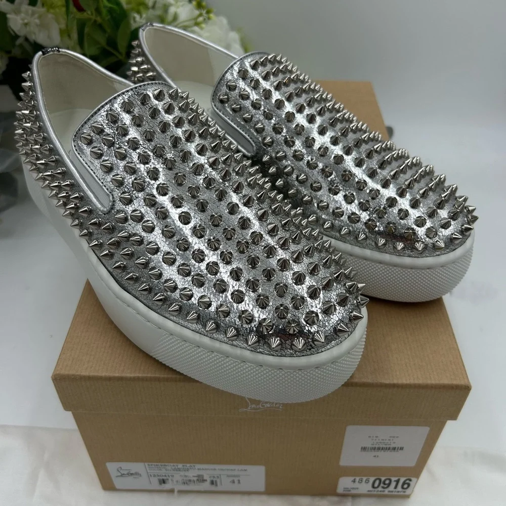 Men's Christian Louboutin spike boat, leather sneakers size 41 made in Italy